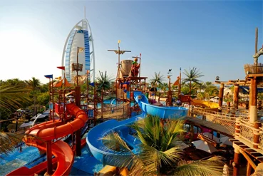 An exciting adventure at Wild Wadi Water Park in Dubai, featuring high-speed water slides, wave pools, and family-friendly attractions